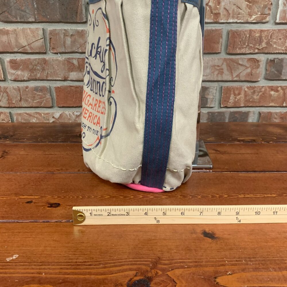 Lucky Brand Dungarees Large Cream Blue Women's Canvas Tote Bucket Bag GUC - Picture 10 of 11